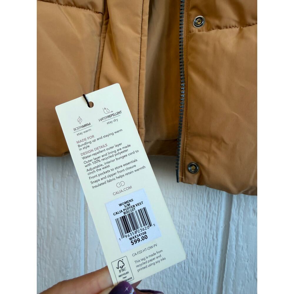 NWT CALIA Womens Puffer Vest Teal S/M Bisquit - Picture 7 of 8